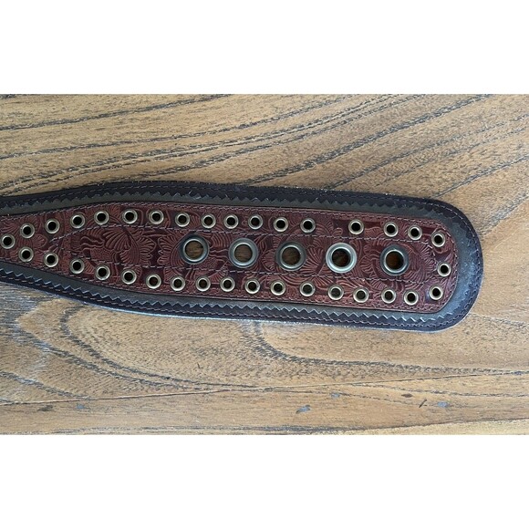 Chico’s Vintage Brass Buckle & Rivets Botanical Tooled Design Size 34"-38" - Picture 5 of 7